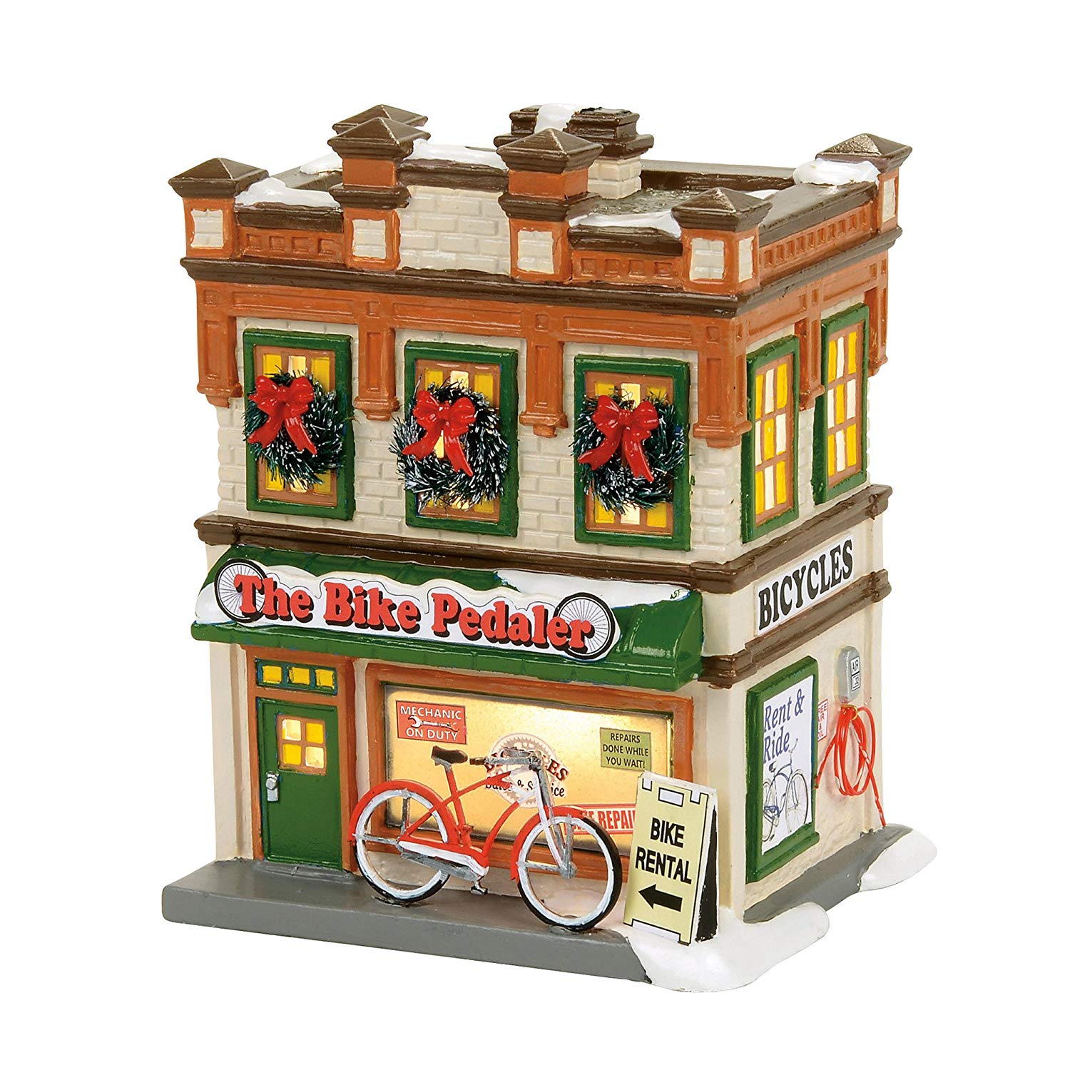 Department 56 Snow Bike Pedaler Village Lit Building
