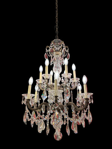 Schonbek 12 Light Crystal Chandelier Ancient Bronze - 5009-65