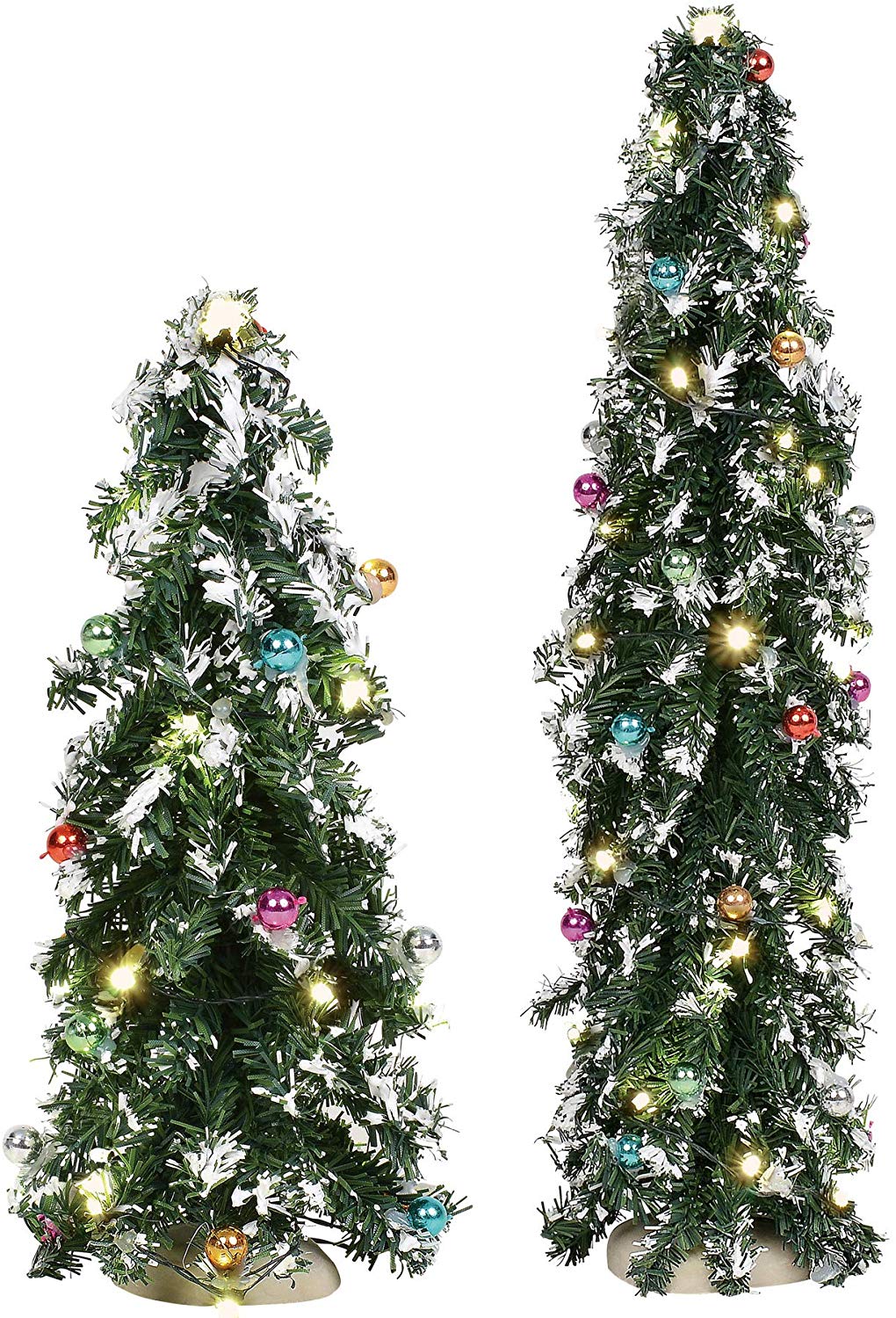 Department 56 Village Cross Product Accessories Festive Mountain Pine Trees with White Lights Lit Figurine Set, 8 and 14 Inch